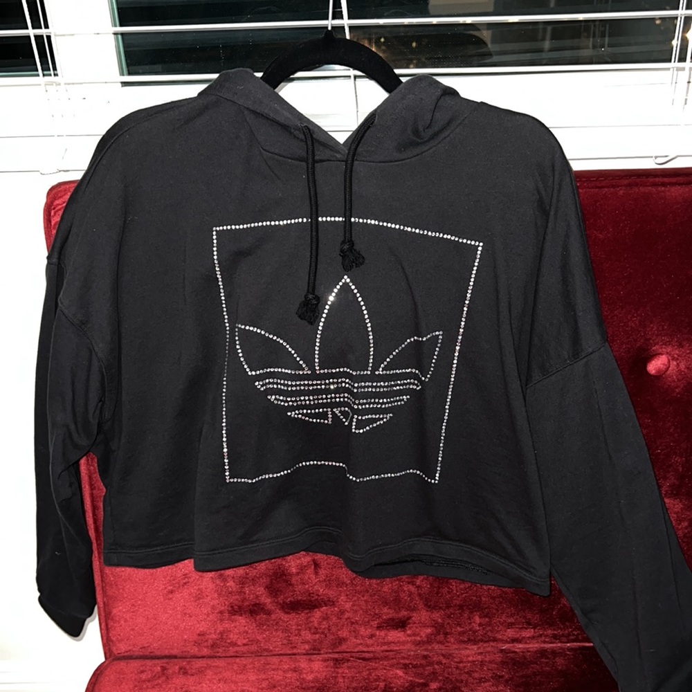 Adidas cropped dark grey hoodie size small - Picture 3 of 4